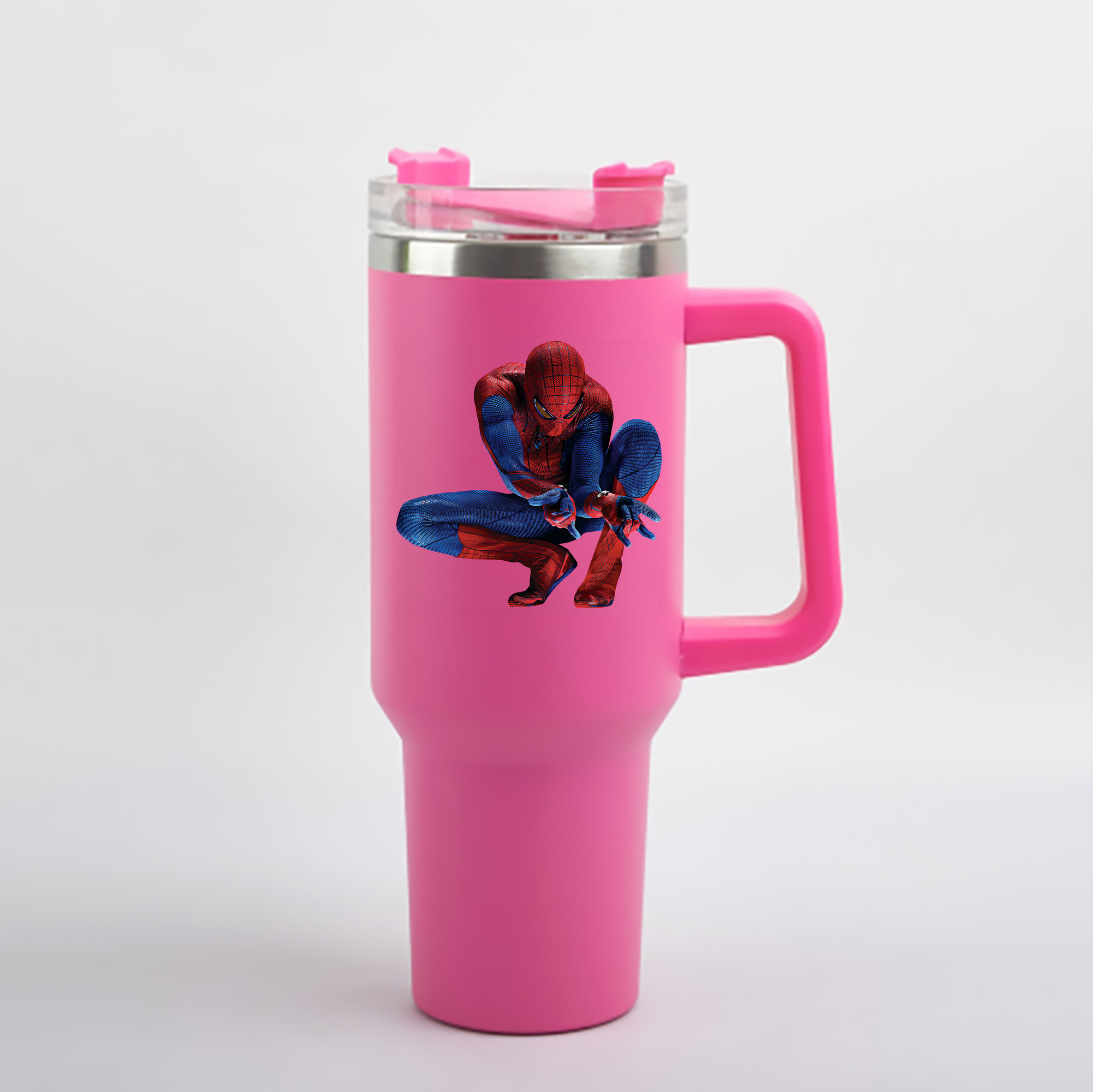 （画像用） Spider Man スパイダーマン 1200mL車用タンブラー - クリスタルステッカー（プラスチックストロー付き）